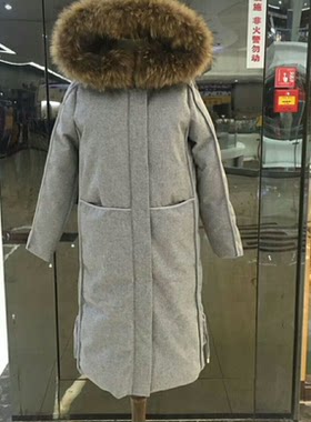 欧仕琪貉子毛领女中长款过膝外套