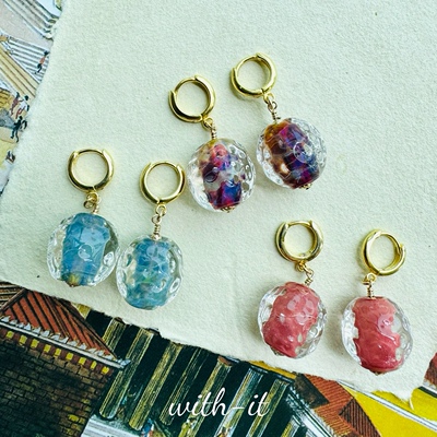 with it琉璃大圆珠耳环吊坠进口原料制作意大利风复古明星款165