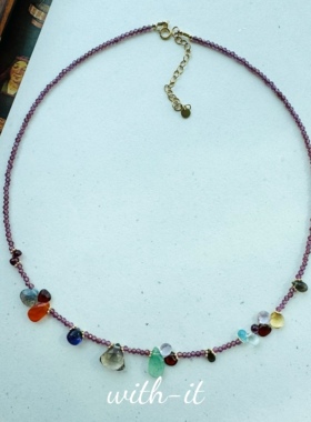 with it印度彩宝水滴石项链珠串石榴石拉长石茶晶半宝石送人249