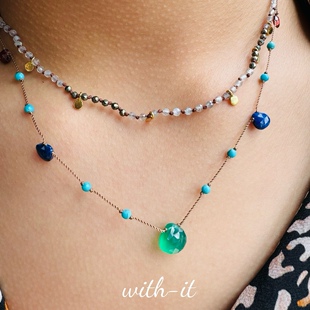 with it黄铁矿拉长石编织项链黑发晶手工珠串意大利风男女同款201