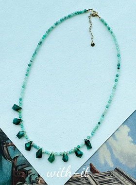 with it祖母绿色石项链手工定制款切面珠法式叠半宝石珠串送人248