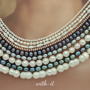 款 叠戴珠串经典 111 it淡水珍珠项链彩色粉色黑色迷你男女同款 with