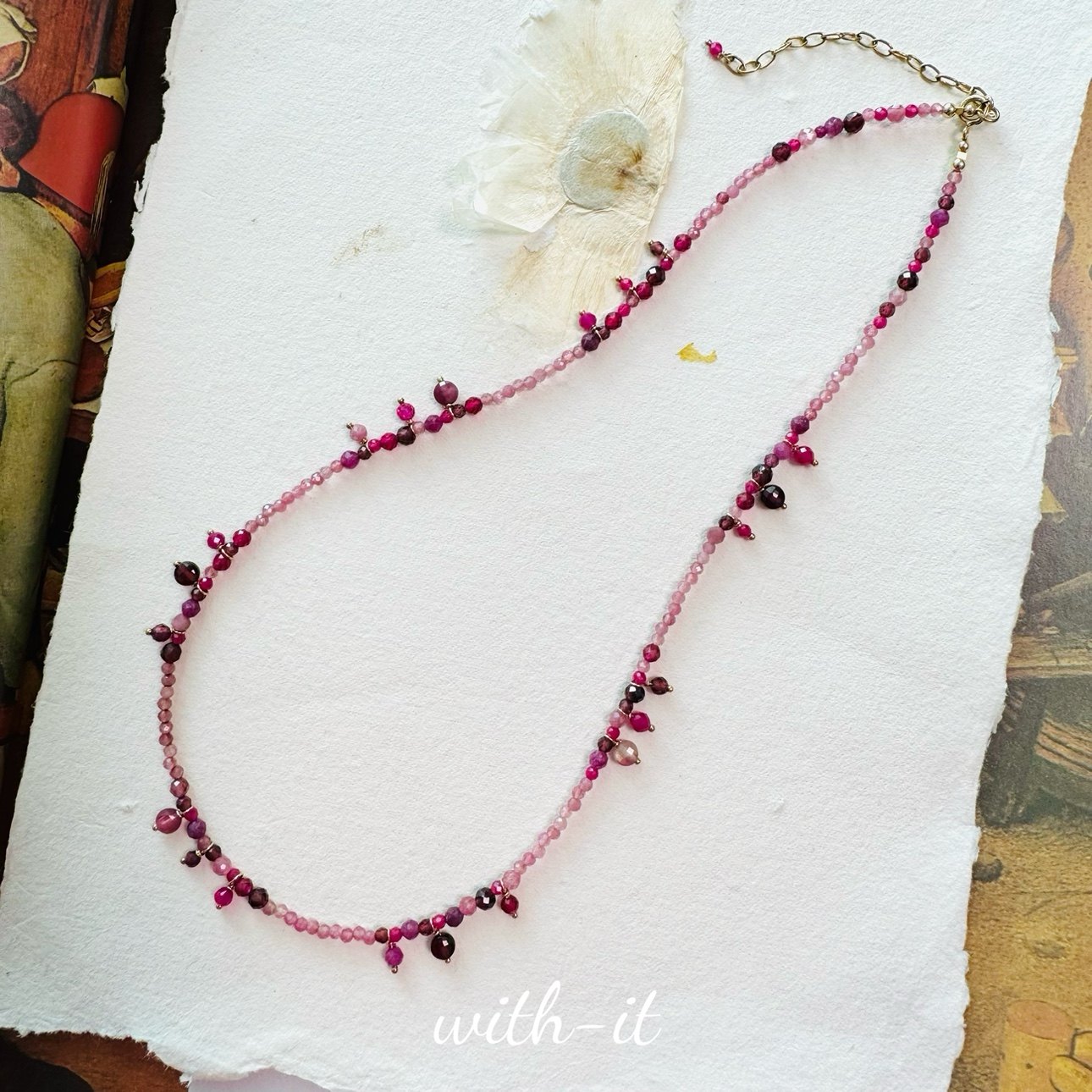 with it粉碧玺石榴石红宝项链彩色珠串意大利风吊坠叠戴粉红系210