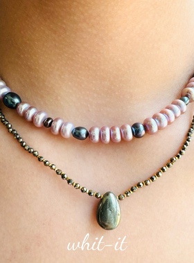 with it淡水珍珠项链黑色彩色珠串经典蓝莓香芋撞色叠戴法式风148