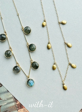 with it拉长石闪闪水滴吊坠法式复古项链叠戴法式珠宝小众设计261
