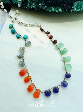 with it印度彩宝水滴石手工编织项链彩色珠串意大利风高级感252