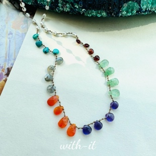 with it印度彩宝水滴石手工编织项链彩色珠串意大利风高级感252