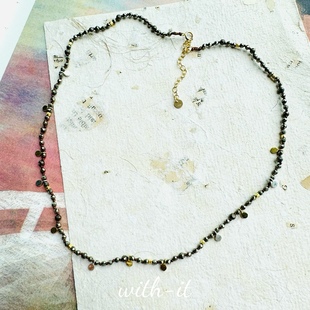 with it黄铁矿手工编织项链镀金珠吊坠闪闪迷人锁骨链意大利170