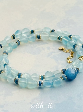 with it海蓝宝蓝晶石项链蓝色系珠串清新叠戴小众珠宝手工制作270