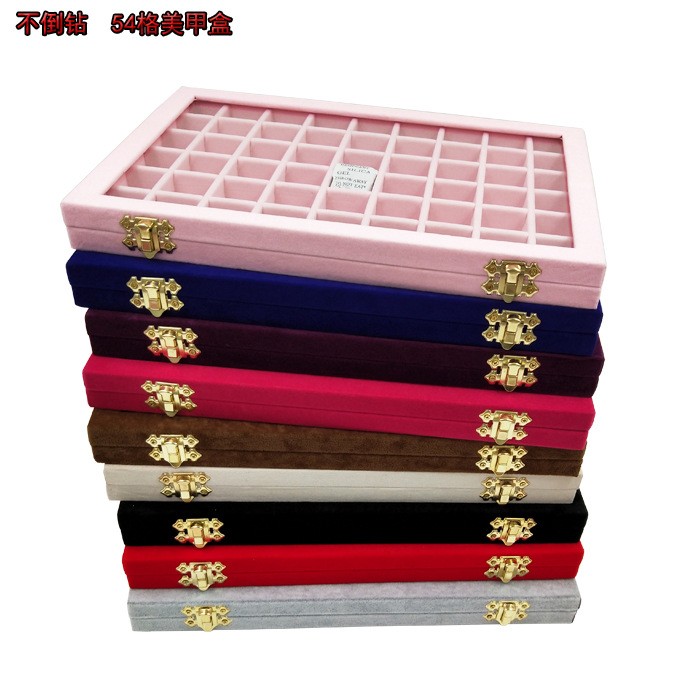 绒布大号珠宝箱 美甲饰品展示盒带玻璃盖子珠宝小饰品收纳盒