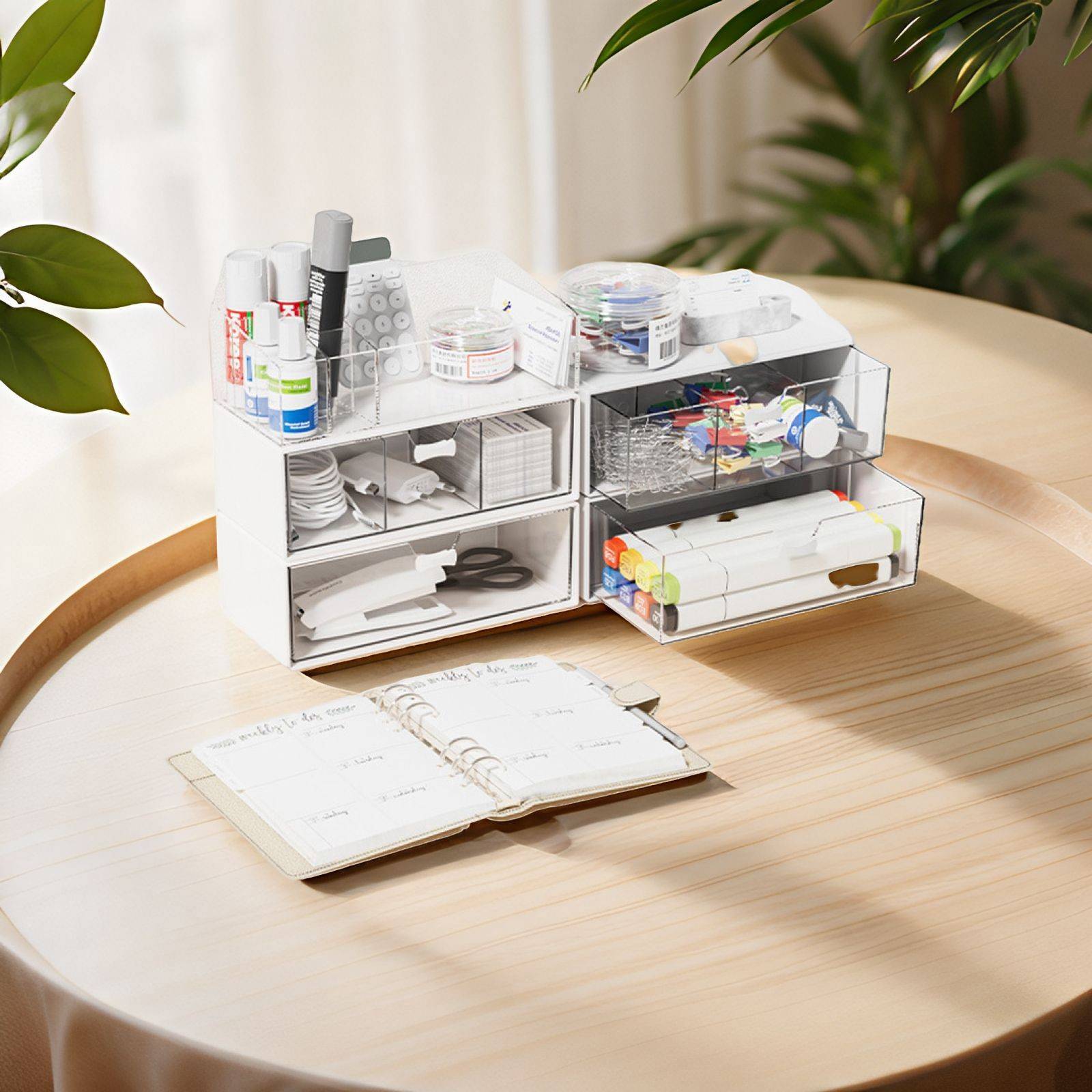 镜柜收纳盒塑料透明抽屉式可叠加桌面防尘办公室化妆品收纳盒
