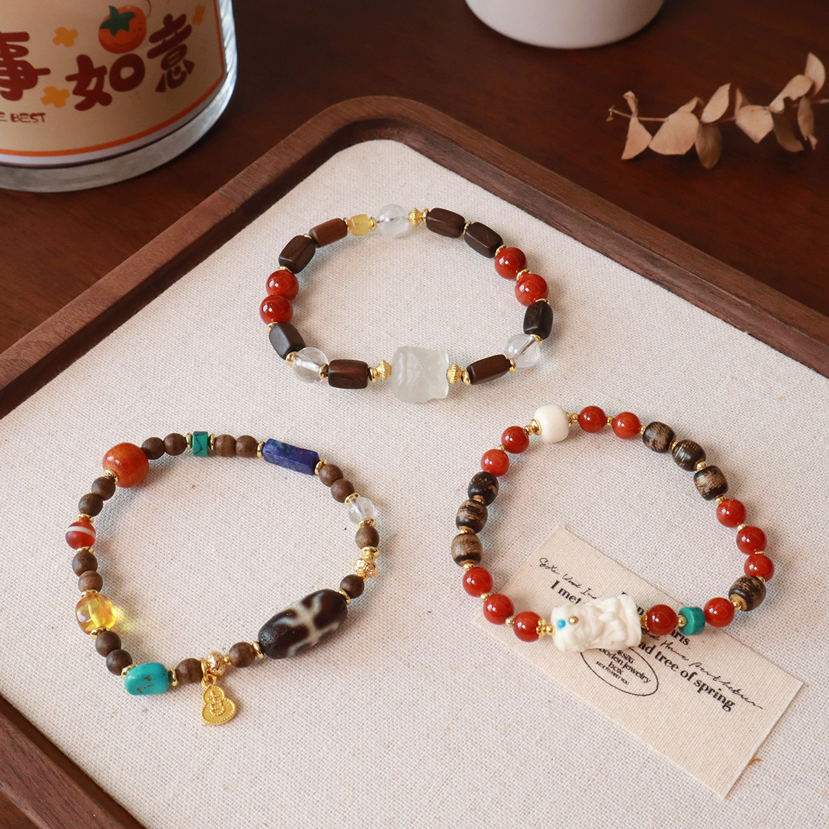 进口南红玛瑙手串菩提天珠沉香木隔珠民族风文玩佛珠手链女饰品