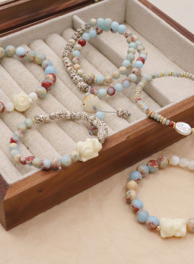 进口国风珍珠新款文艺复古风天然菩提寿山石手链轻奢简约百搭设计