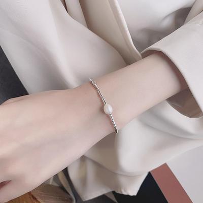 美汝仙 s925纯银韩版甜美设计感别致配件拼接珍珠淑女风通勤项链