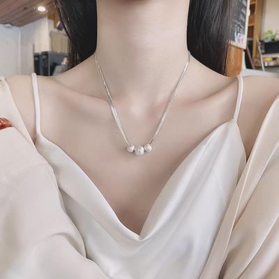 美汝仙 s925纯银韩版韩式有求必应拉丝工艺多层蛇骨链叠戴风项链