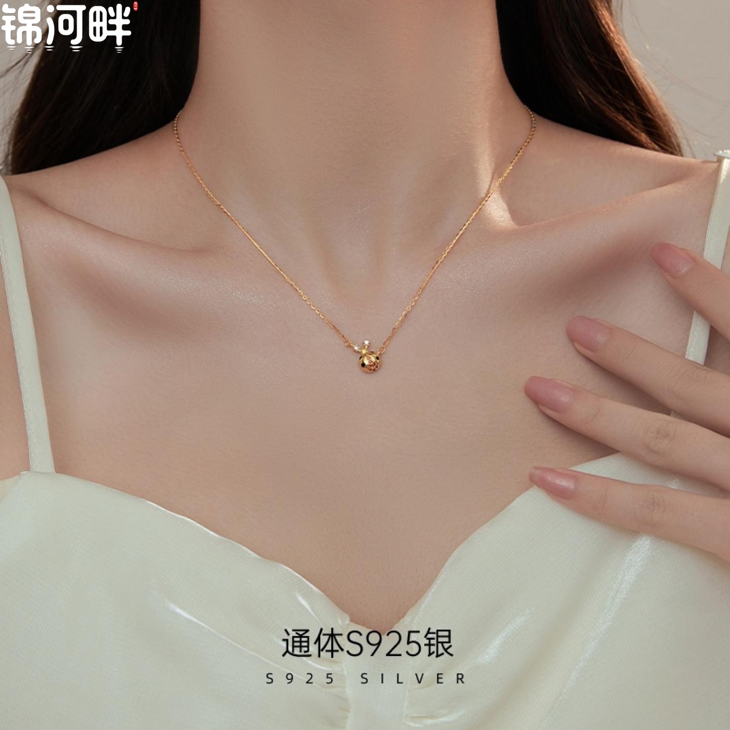 JINHEPAN s925银时尚生动瓢虫项链女个性可爱炫酷精致锁骨链潮