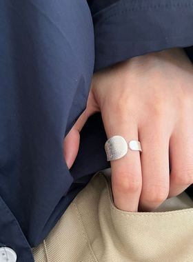 美汝仙 s925纯银不规则宽面拉丝戒指女简约ins嘻哈港风开口设计