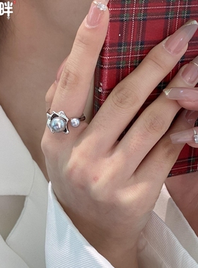 JINHEPAN 925纯银不规则珍珠戒指女潮时尚个性小众设计高级感