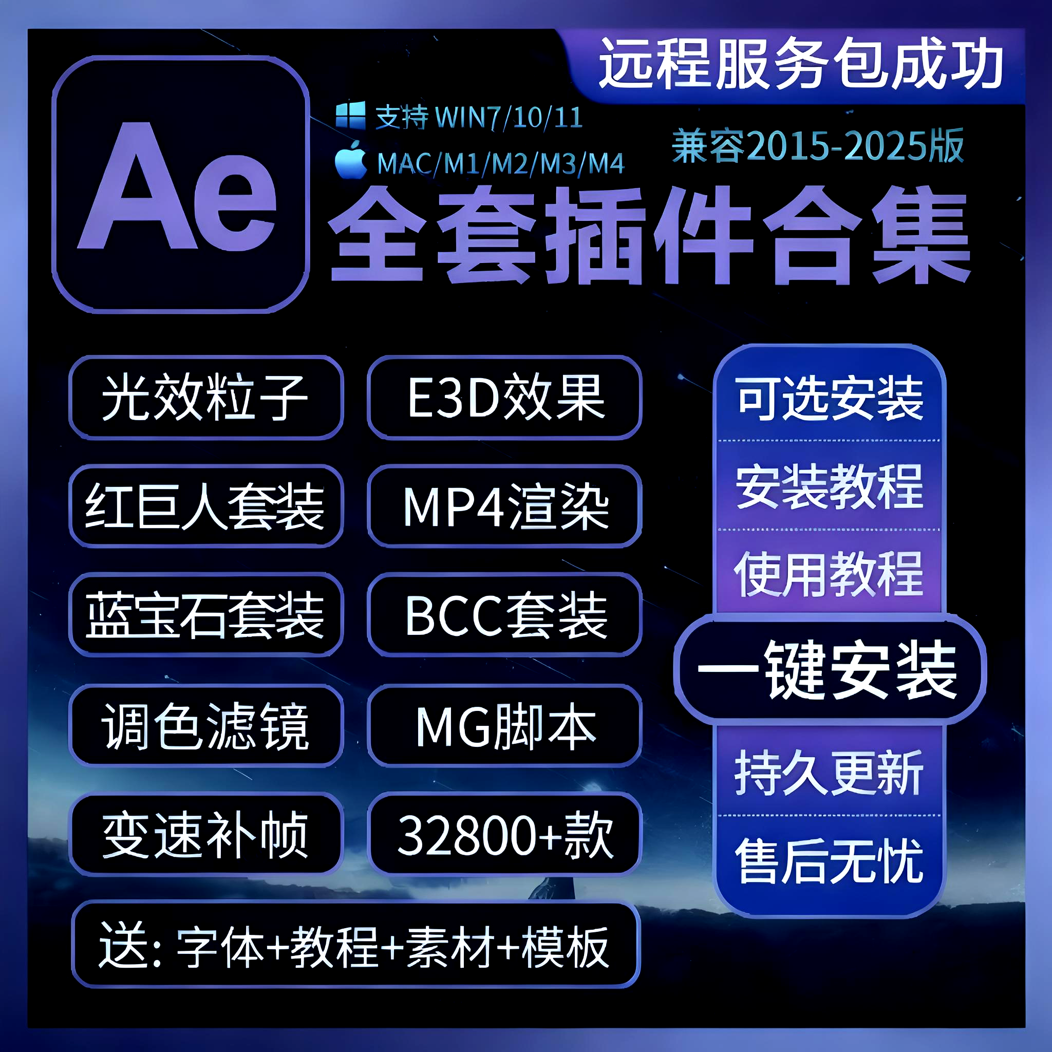 Ae插件全套合集Particular粒子2025一键安装调色e3d光特效脚本MAC