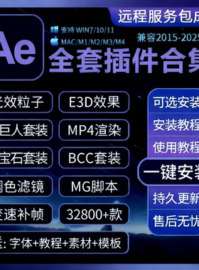 Ae插件全套合集Particular粒子2025一键安装调色e3d光特效脚本MAC