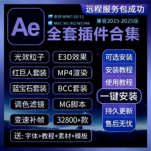 Ae插件全套合集Particular粒子2025一键安装调色e3d光特效脚本MAC