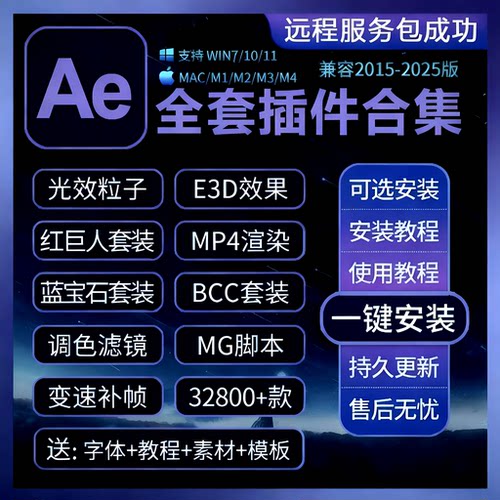 Ae插件全套合集Particular粒子2025一键安装调色e3d光特效脚本MAC