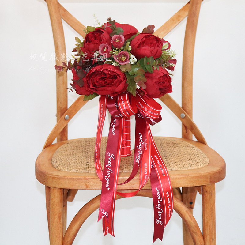 拍照领证打卡多色系新娘伴娘结婚手捧花婚纱旅拍仿真玫瑰丝带花束