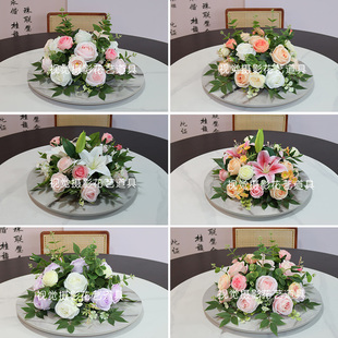 空调柜机冰箱顶上摆放装饰花仿真花摆件家居客厅餐厅转盘桌花假花