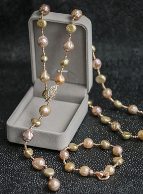 巴洛克淡水珍珠女毛衣链长款项链复古日韩配饰套装送精美礼盒