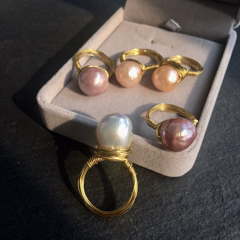 原创手作绕线铜丝编织创意复古戒指女巴洛克强光天然珍珠手饰品