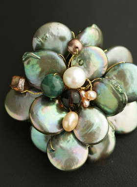 私享家 手工编织 异形天然珍珠胸针 复古花朵高档时尚胸花女 包邮