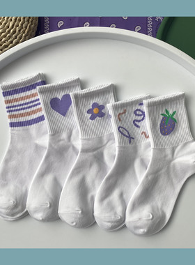 白色袜子女中筒棉袜秋冬季日系可爱软妹ins潮韩国网红百搭长筒袜w