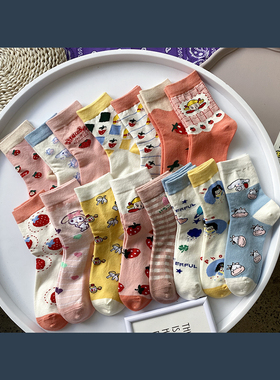 6双袜子女中筒袜甜美少女心纯棉夏季ins 可爱网红秋冬季软妹长袜w