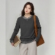 大码 胖mm巨好看上衣深灰色网纱拼接女人味正肩宽松遮肚针织打底衫