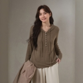 连帽宽松外穿打底巨好看美拉德绝美针织衫 大码 胖mm巨遮肚上衣秋装