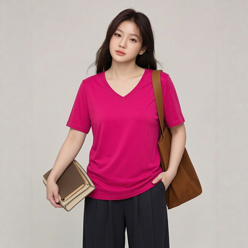 凤凰依屋大码V领打底短袖