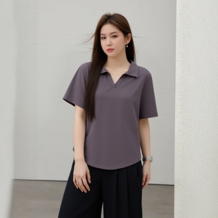 T恤衫 大码 宽松女装 夏季 胖mm巨遮肚上衣200斤正肩POLO领针织衬衫