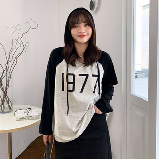 秋季 胖mm炸街秋装 遮肉女装 mm胖潮t恤v领长袖 宽松遮肚子上衣 大码