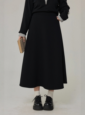 大码女装秋装百搭黑色高腰A字大摆长裙170斤胖妹妹MM遮肚子显瘦裙