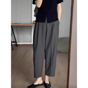 灰色西装裤女高级感大码女装高腰直筒垂直感梨形身材巨显瘦裤子