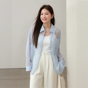 衬衫 夏季 大码 女胖mm洋气微透薄款 宽松遮肚子防晒 衬衣2025夏季 新款