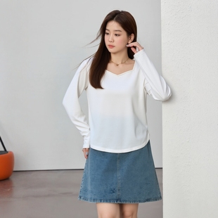 方领别致打底衫 200斤胖mm法式 气质独特针织衫 独特上衣超好看大码