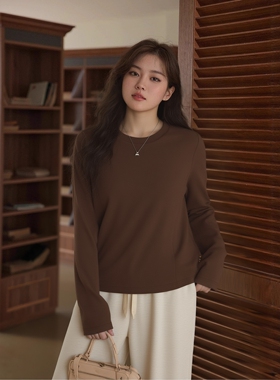 适合胖mm的大码打底衫女装遮肚子美拉德咖外穿针织T恤200斤加大码