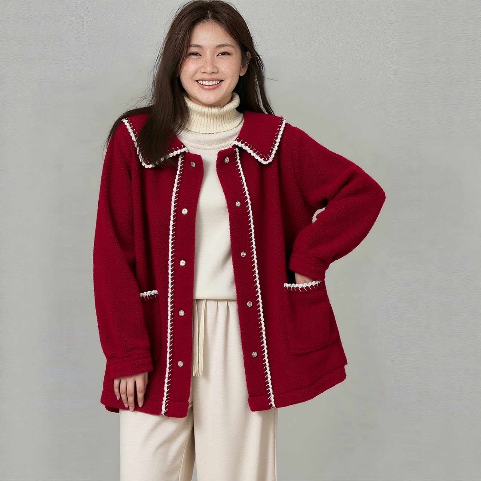 胖mm羊羔绒外套红色大码女装2025年秋冬新款漂亮减龄加厚皮毛一体,女装/女士精品,常规大码外套,淘宝优惠券,粉丝福利购,淘宝优惠卷