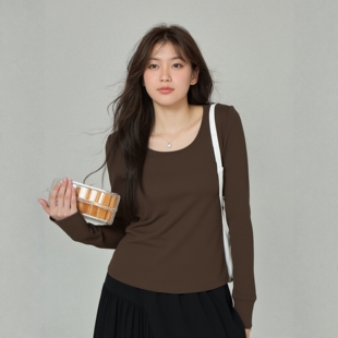 胖妹妹大领口加绒上衣200斤胖MM秋冬外穿正肩美拉德色针织打底衫