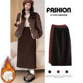 大码 半身裙秋冬加绒直筒高腰遮肚百搭长裙子230斤胖mm秋冬款 裙子