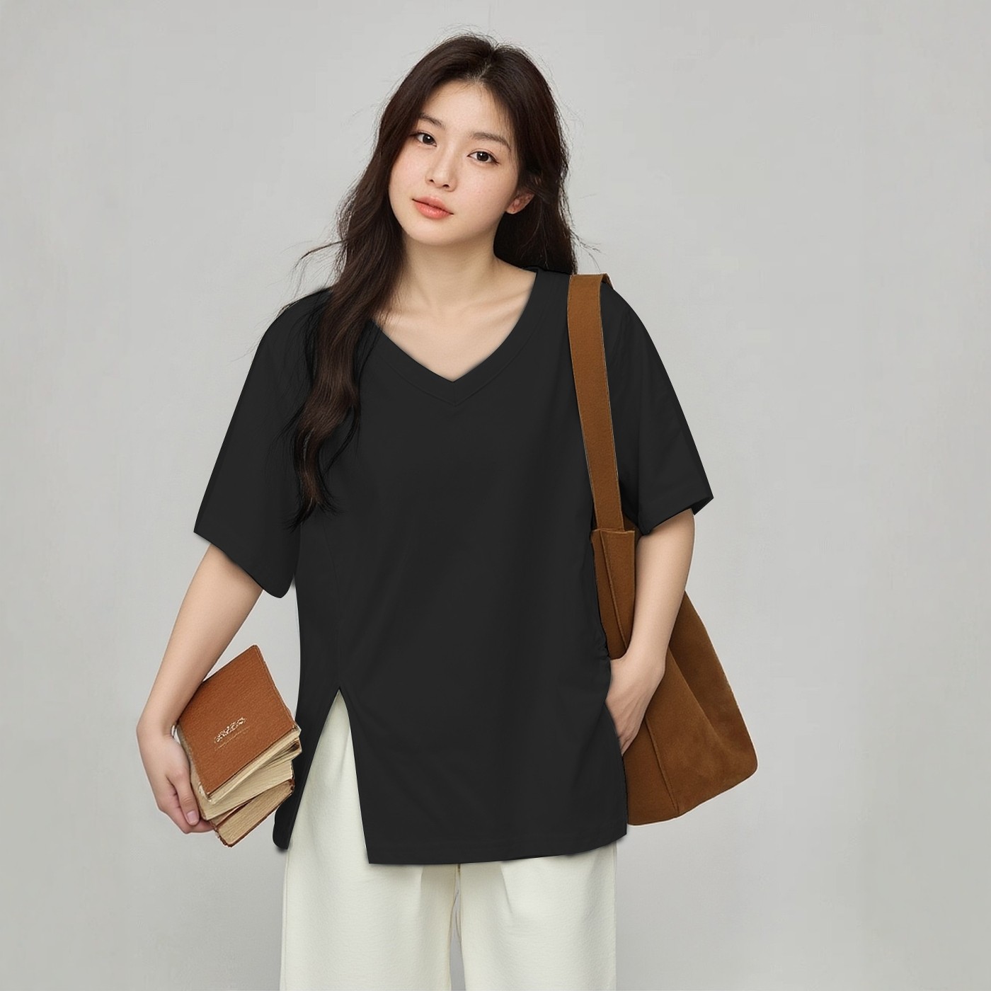 加大码女装春夏纯棉V领T恤胖妹妹MM正肩宽松遮肚子开叉全棉上衣潮,女装/女士精品,大码内搭,淘宝优惠券,粉丝福利购,淘宝优惠卷