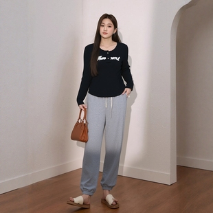 子200斤胖妹妹松紧高腰束脚休闲针织运动9分裤 裤 清 大码 适合胖mm