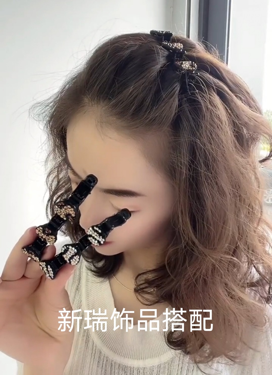 原创设计新款创意进口捷克钻纹理刘海夹边夹彩纹时尚发饰8公分