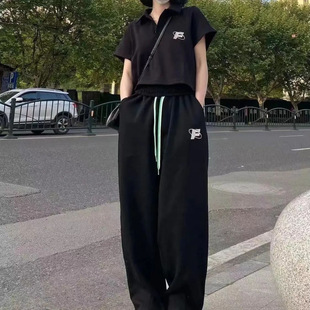 翻领短袖 学院少女宽松短款 POLO衫 两件套 阔腿长裤 新款 夏季 韩版